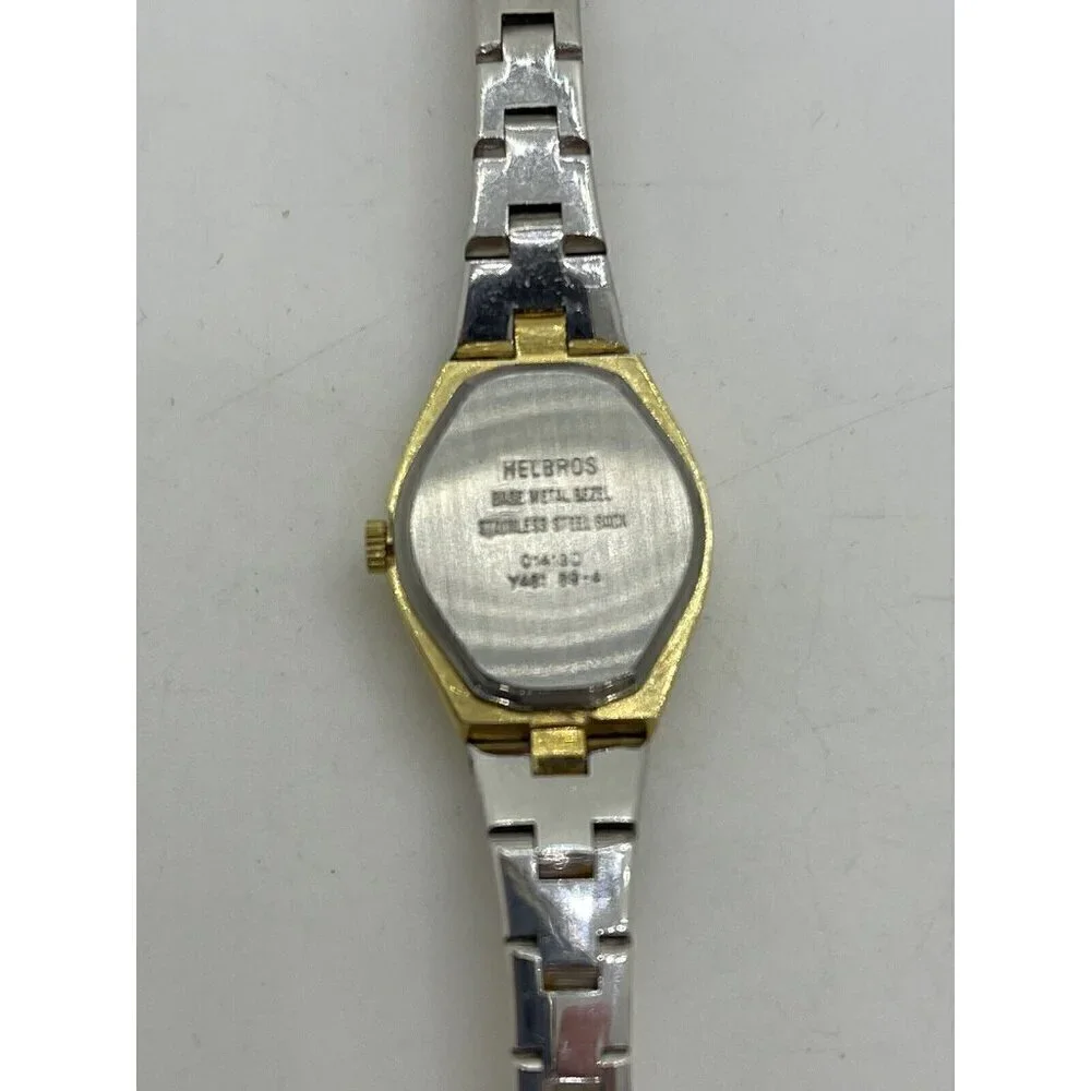 Vintage Helbros Quartz Women's Oval Watch Y481F 89-4 Two Tone Gold Tone Face